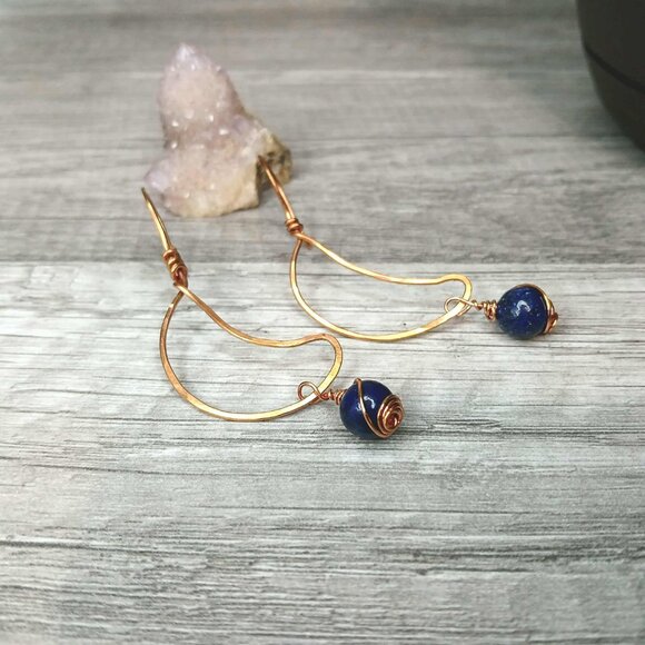 BOGO EARRINGS Lapis lazuli crescent moon dangle earrings, 2.5" - Picture 3 of 5